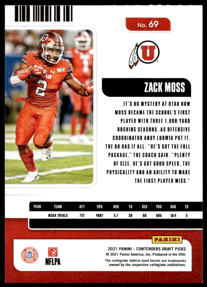 2021 Panini Contenders Draft Picks Zack Moss #69 (Back)