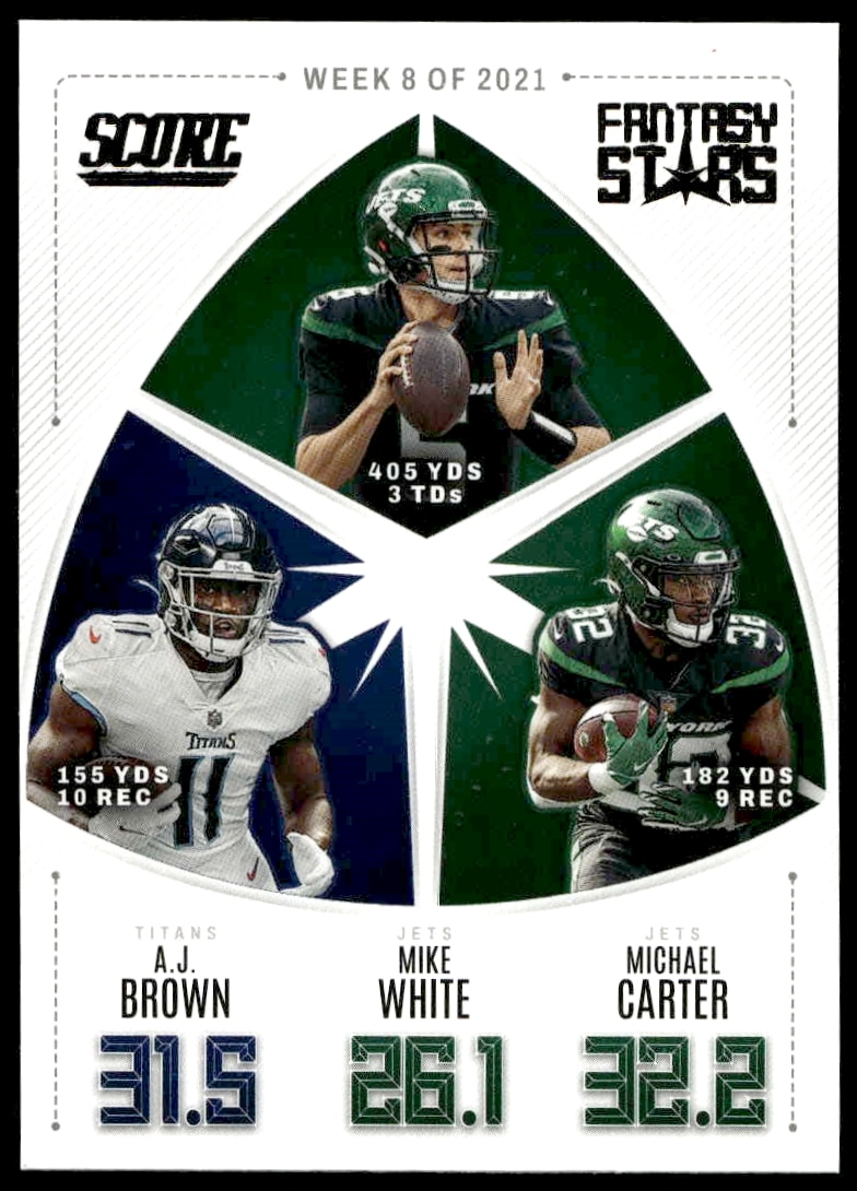 2022 Panini Score A.J. Brown / Mike White / Michael Carter Fantasy Stars #FS8 (Front)