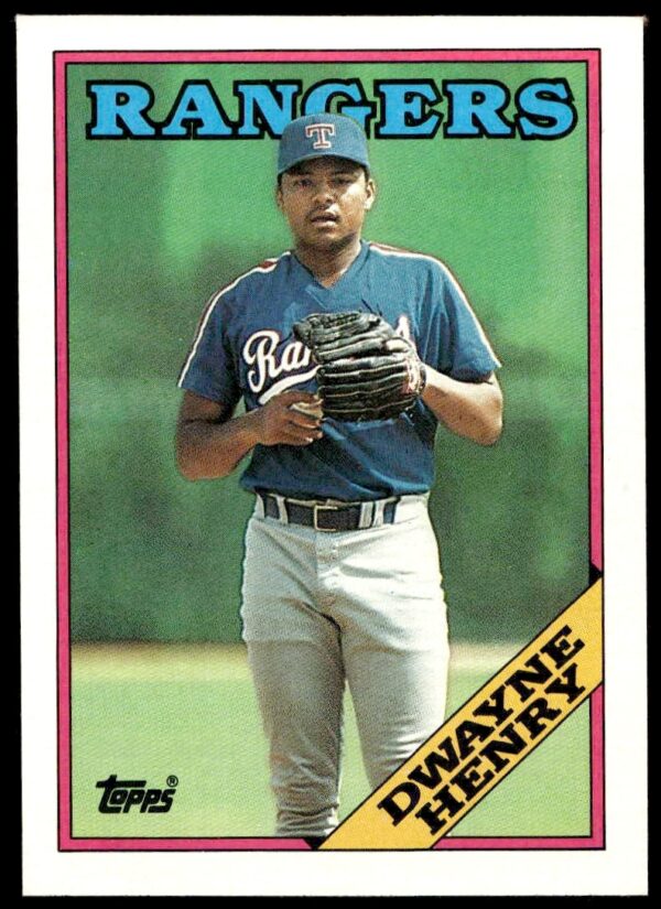 1988 Topps Dwayne Henry Baseball Card #178, Texas Rangers pitcher mid-pitch, iconic design.