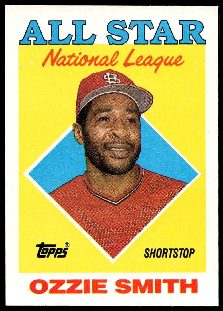 1988 Topps Ozzie Smith All-Star Card, vintage collectible of Cardinals legend in action.