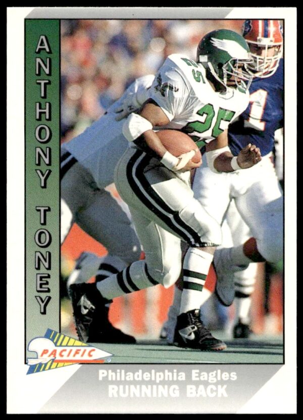 1991 Pacific Trading Card of Anthony Toney in action, #398, shows athleticism on the field.