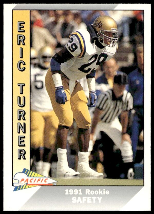 Front of 1991 Pacific Eric Turner football card #537, featuring action pose in Browns uniform.