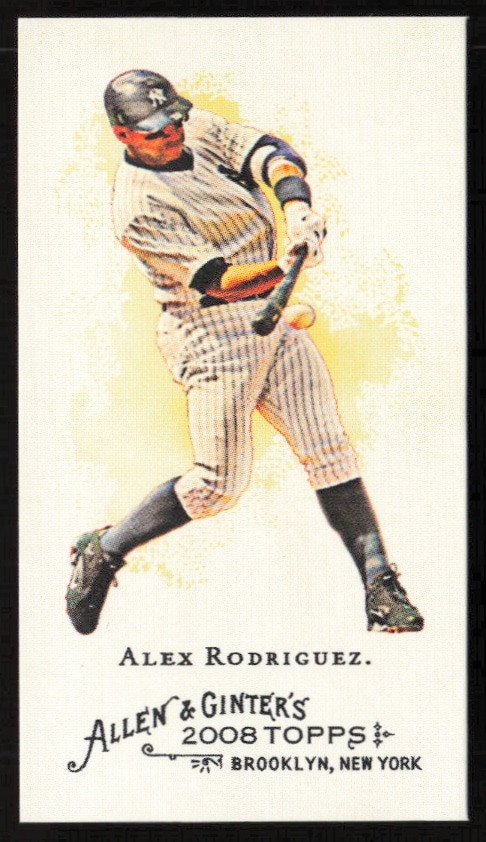 2008 Topps Alex Rodriguez Mini Card Front, Yankees Icon in Vintage Style.