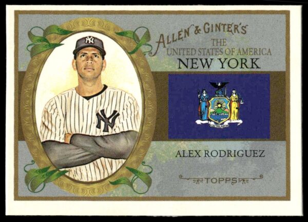 2008 Alex Rodriguez baseball card, Topps Allen & Ginter series, United States #US32, front view.
