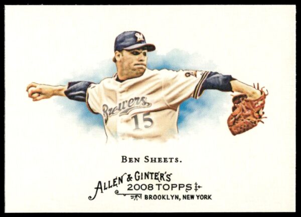 Ben Sheets 2008 Topps Brewers card, vintage uniform, pitcher, Allen & Ginter design.