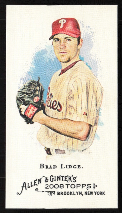 2008 Topps Allen & Ginter Brad Lidge Mini Card #302 Front View, Vintage Baseball Design