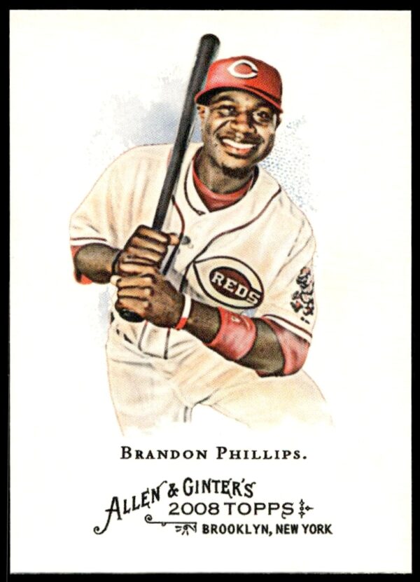 Brandon Phillips 2008 Allen & Ginter Baseball Card #285 Front, Reds Uniform, Mid-Action Pose
