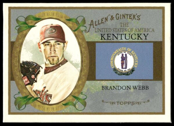 Baseball card of Brandon Webb, 2008 Topps Allen & Ginter #US17, pitcher in USA uniform.
