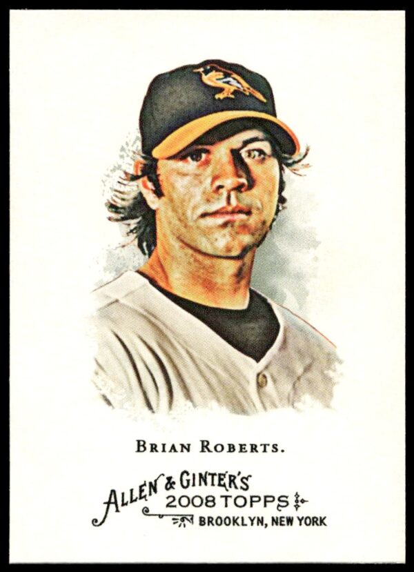 Front view of 2008 Topps Allen & Ginter Brian Roberts baseball card, Orioles infielder.