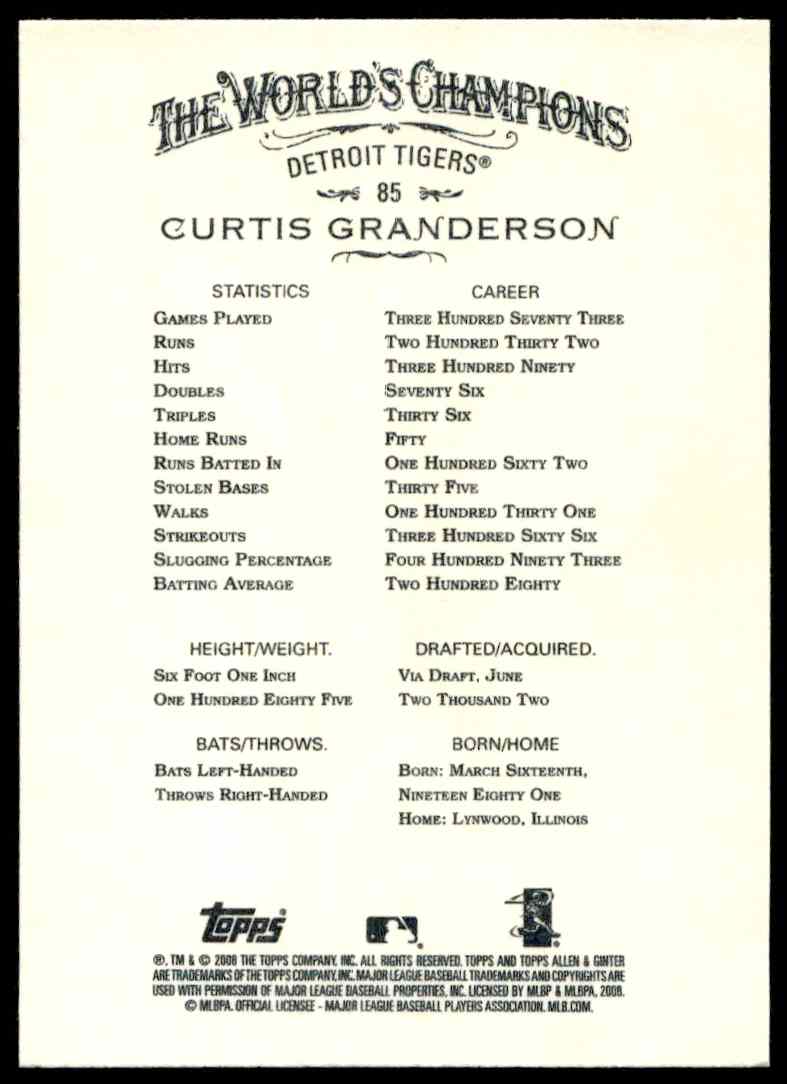 2008 Topps Allen & Ginter Curtis Granderson #85 (Back)