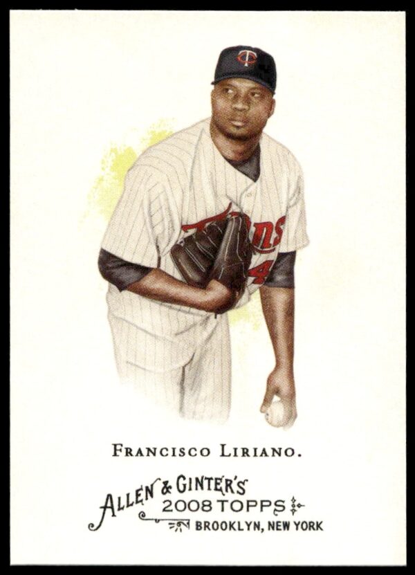 2008 Topps Allen & Ginter baseball card of Francisco Liriano, featuring front portrait in Twins uniform.