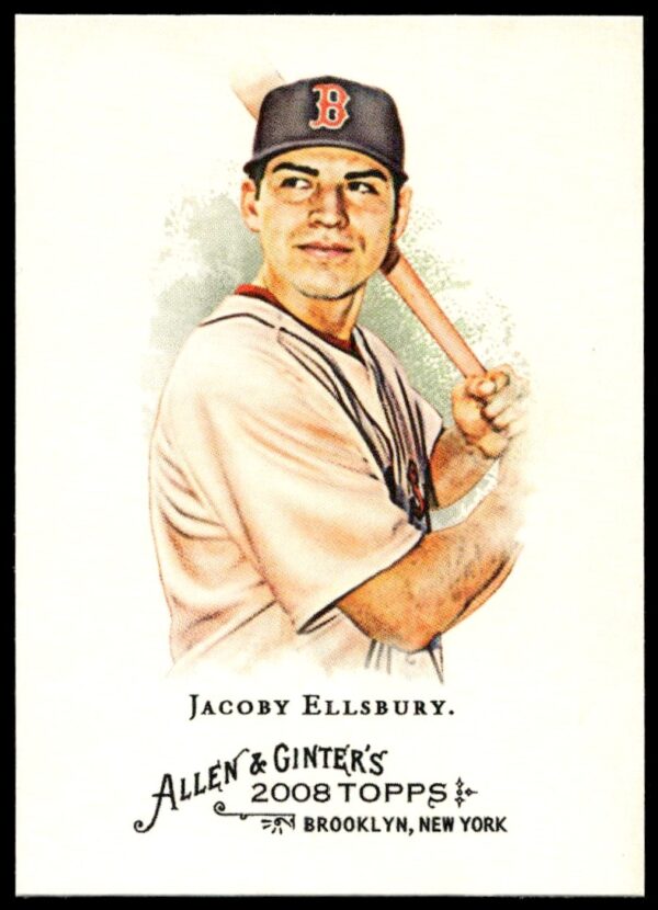 2008 Topps Jacoby Ellsbury Baseball Card #63, featuring dynamic action pose, team colors.