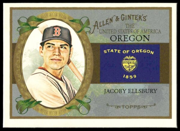 2008 Topps Allen & Ginter Jacoby Ellsbury baseball card #US37 front, Red Sox uniform.