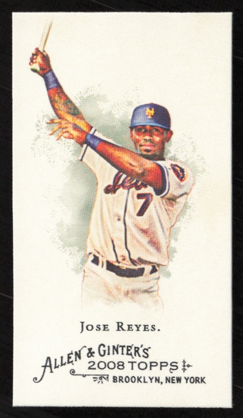 2008 Topps Allen & Ginter Jose Reyes Mini Card, Front View, Mets Uniform, #90.