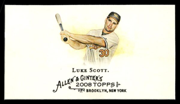 2008 Topps Luke Scott Mini Card #42 - Batting Pose, Allen & Ginter Design, Front View.