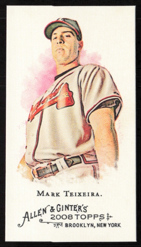 Mini 2008 Topps Allen & Ginter Mark Teixeira baseball card front with vintage border.