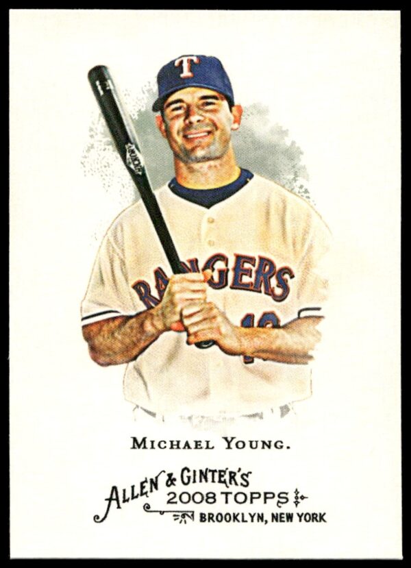 Michael Young 2008 Topps card #36, vintage baseball art, classic MLB tribute.
