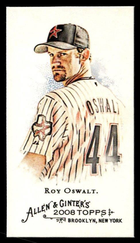 Roy Oswalt vintage-style portrait on 2008 Topps Allen & Ginter Mini Card #225 front.
