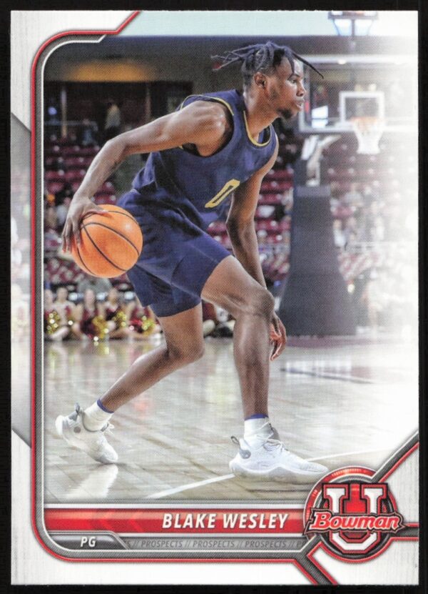 Blake Wesley 2021 Bowman University Card #49 Front - Action Shot, Basketball Achievements.