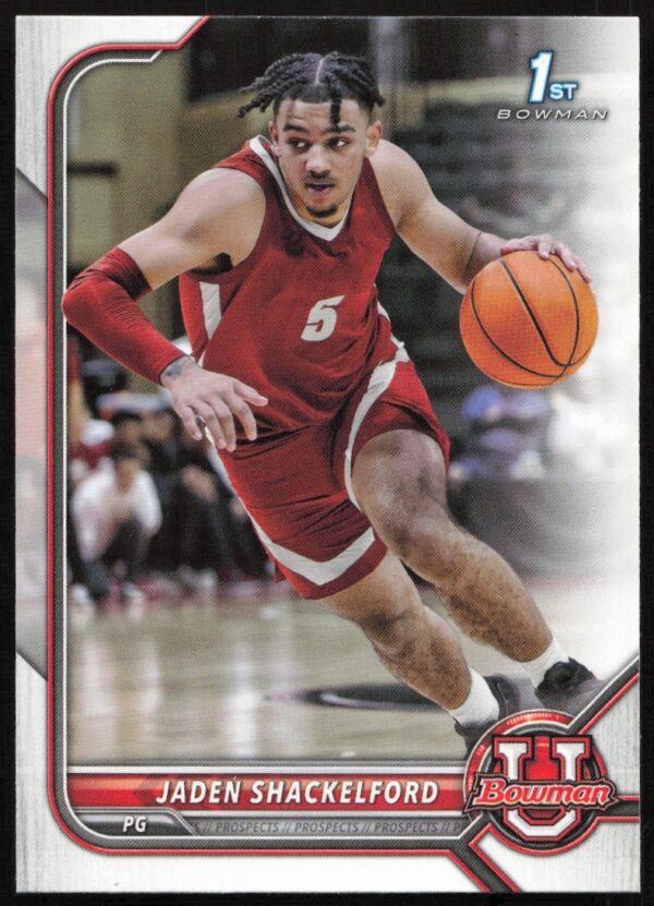 Bowman University 2021 Jaden Shackelford Card #50 showcasing athletic prowess in action.