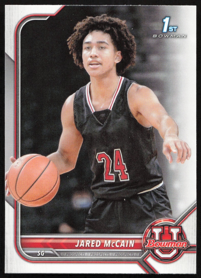Jared McCain on 2021 Bowman University Card #66 in basketball uniform.