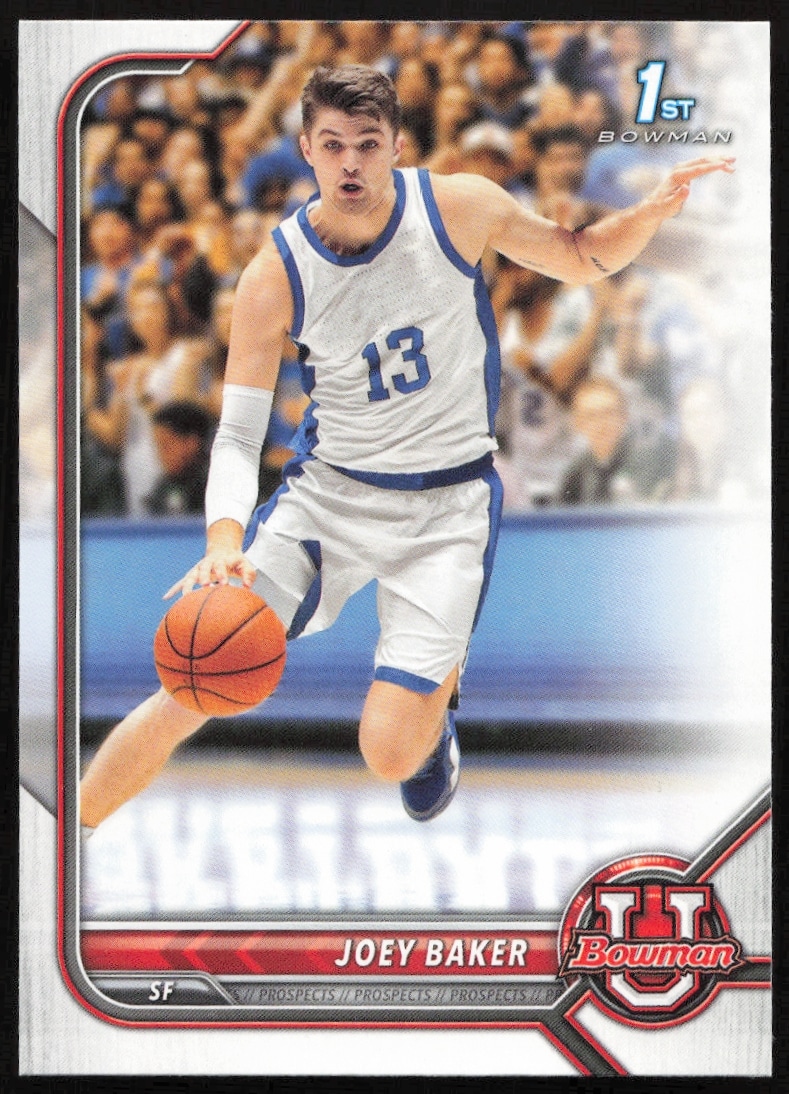Joey Baker 2021 Bowman University Card #54, Front View, Basketball Action Shot.