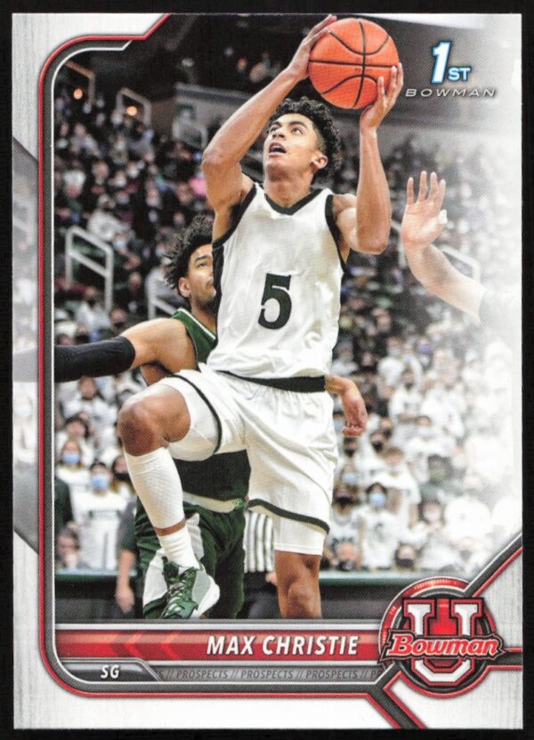 2021 Max Christie Rookie Card #23, Bowman University, vibrant design collectible.