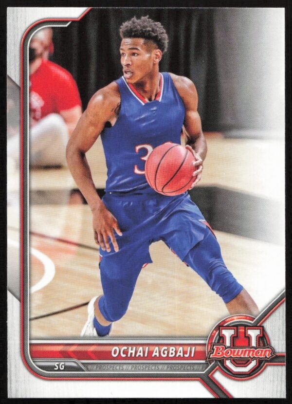 Front view of Ochai Agbajis 2021 Bowman University Basketball Card #87.