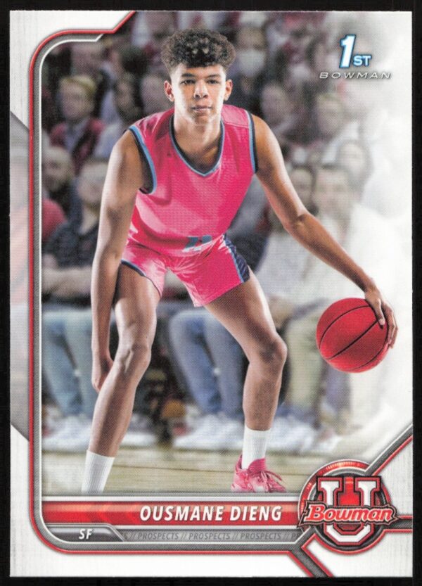 Ousmane Dieng 2021 Bowman University Card #9, featuring a dynamic action pose.