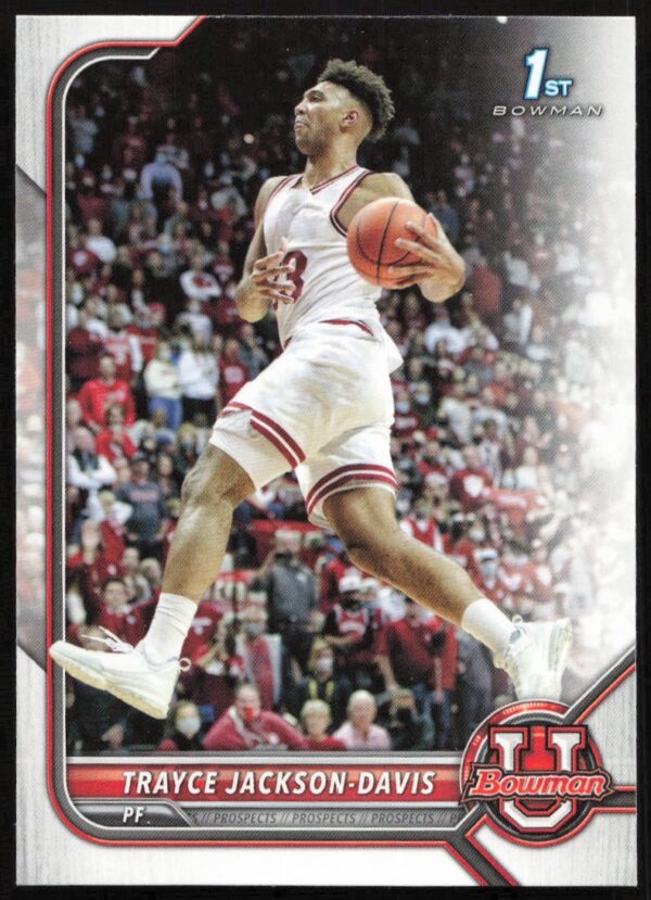 2021 Bowman Trayce Jackson-Davis Card #40 showcasing basketball action and university team affiliation.