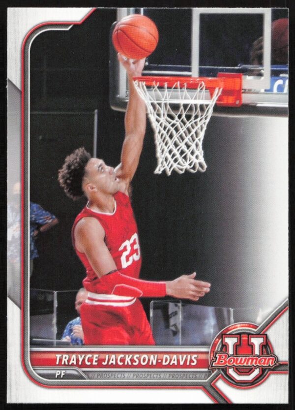 Trayce Jackson-Davis 2021 Bowman University Card #98 showcasing basketball action and athletic intensity.