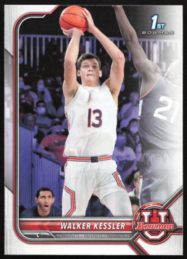 Walker Kessler 2021 Bowman University basketball card front, #12, showcasing emerging talent.