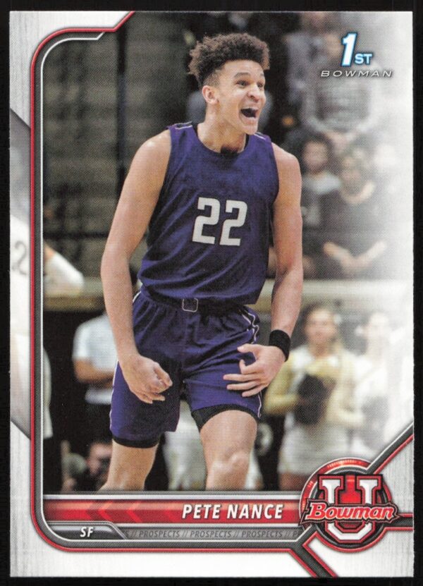 Pete Nance 2022 Bowman University Card #34: Dynamic Basketball Pose.