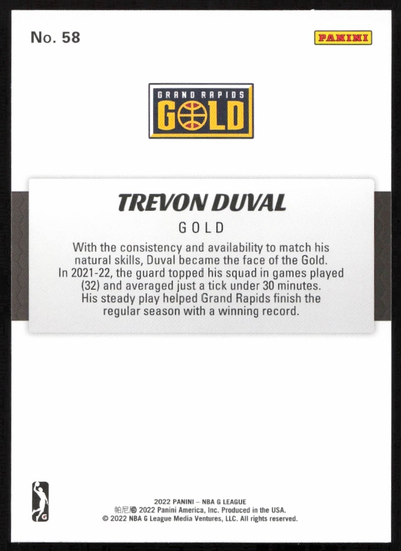 2022 Panini NBA G League Trevon Duval #58 (Back)