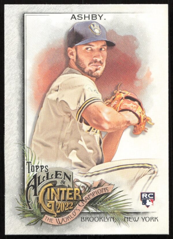 Aaron Ashby 2022 Topps Allen & Ginter card, Milwaukee Brewers pitcher, card #174, vintage design.