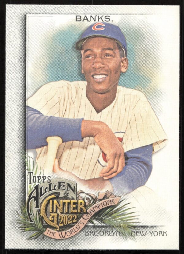 Ernie Banks 2022 Topps Allen & Ginter Card, featuring Chicago Cubs legend in classic design.