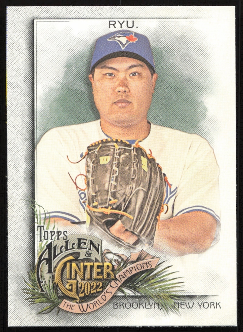 2022 Topps Allen & Ginter card, Hyun-Jin Ryu, Toronto Blue Jays pitcher portrait.