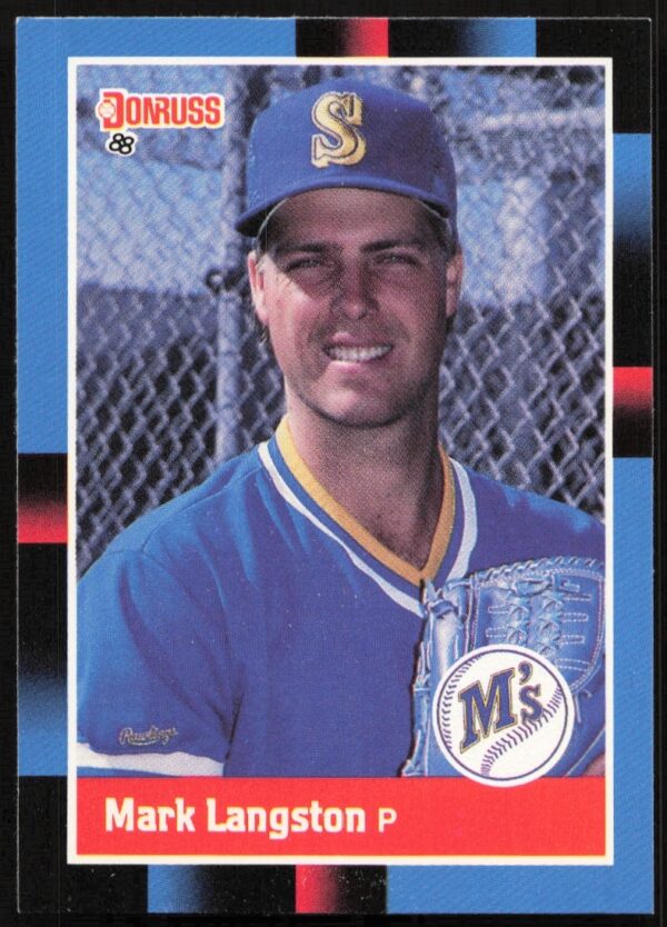 1988 Donruss card of Mark Langston, Seattle Mariners pitcher, #317, action shot.