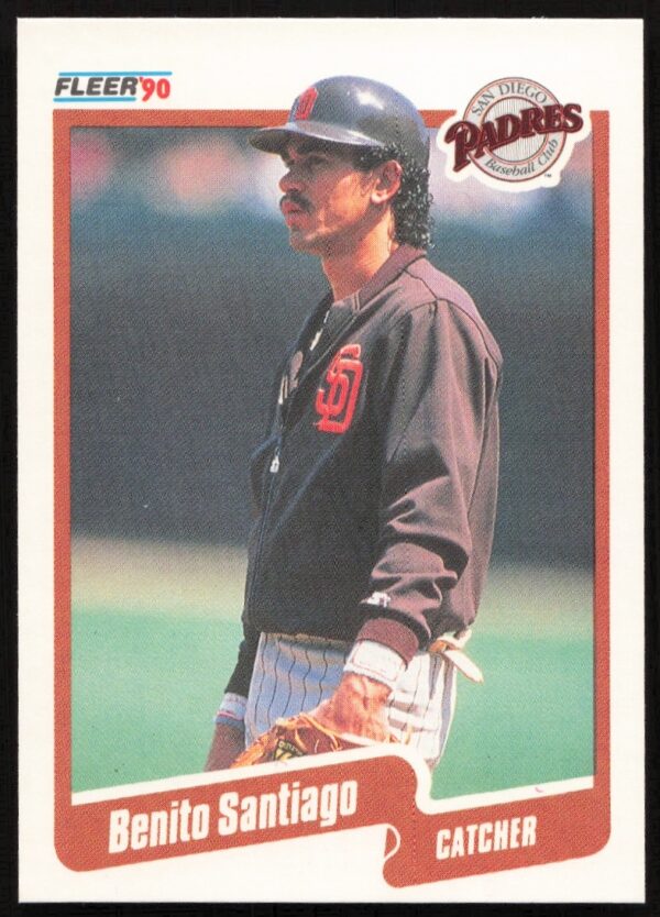 Benito Santiago 1990 Fleer card #167, San Diego Padres uniform, front view.