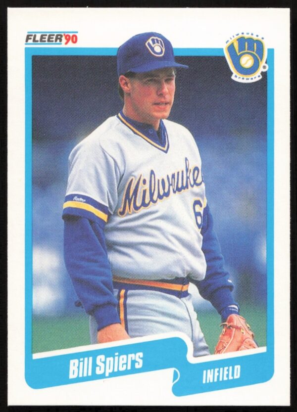Bill Spiers 1990 Fleer card #337, Milwaukee Brewers, mid-action, classic collectible.