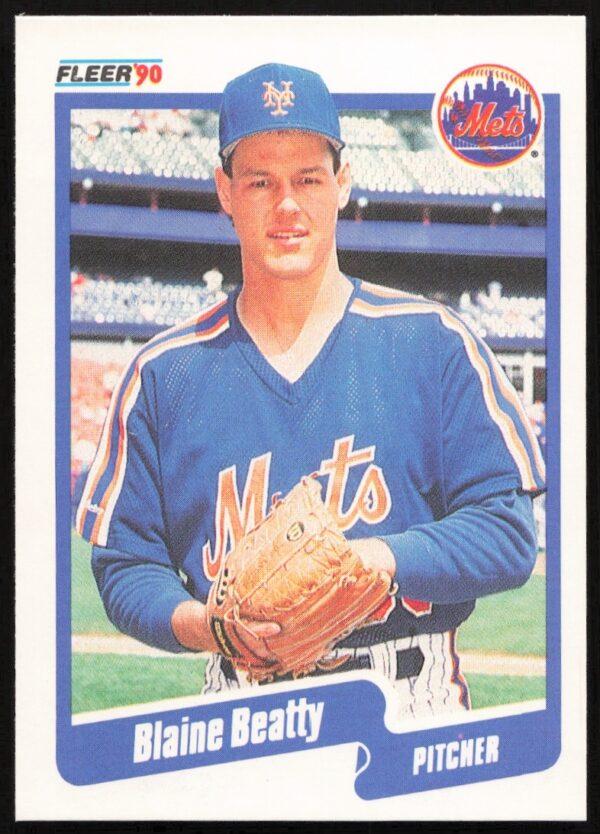 Front view of rare 1990 Fleer Blaine Beatty baseball card, number 197, in uniform.