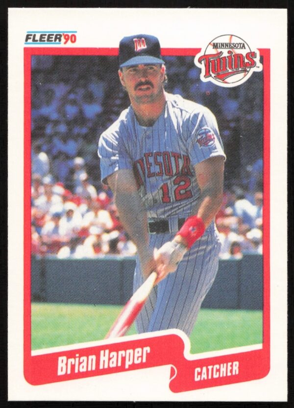 1990 Fleer Brian Harper card, Twins uniform, batting stance, #377.