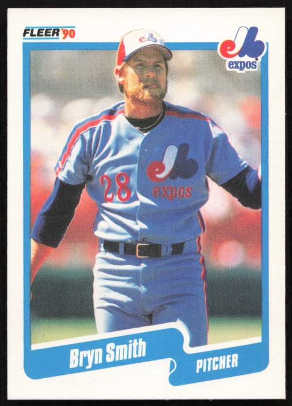 1990 Fleer Bryn Smith baseball card #361, featuring pitcher in uniform, sports memorabilia.