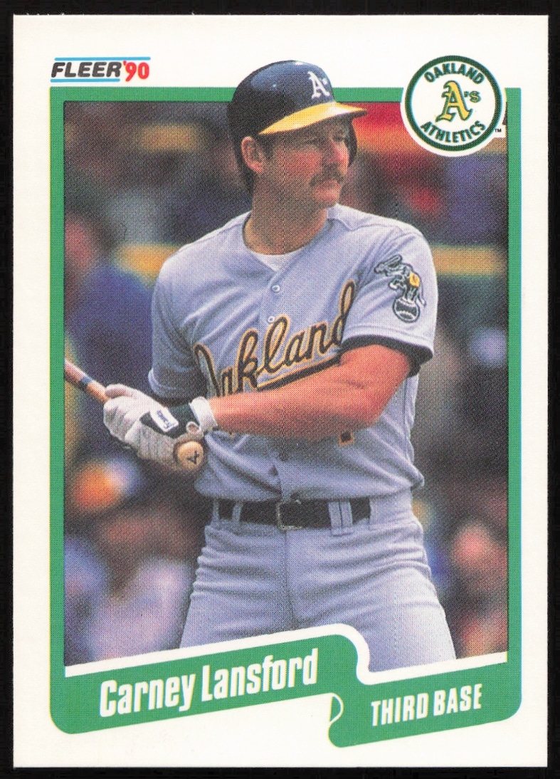 Carney Lansford 1990 Fleer Baseball Card, Oakland Athletics, #14, Front View.