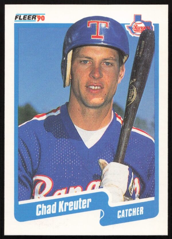 1990 Fleer Chad Kreuter #303 baseball card front with action shot.