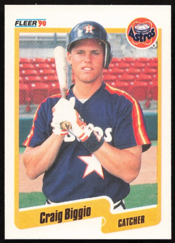 Craig Biggio 1990 Fleer Baseball Card #224 - Astros Uniform, Mid-Play with Bat