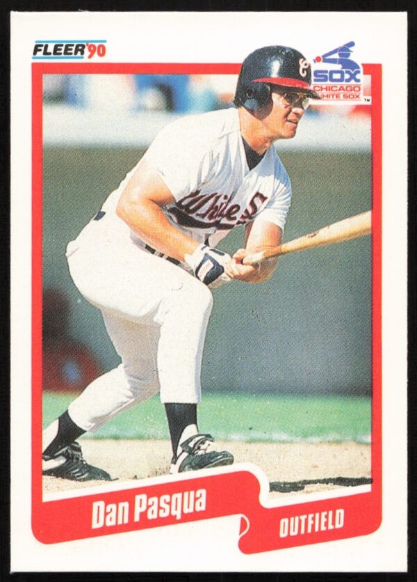 Dan Pasqua 1990 Fleer Baseball Card #544, Chicago White Sox, action shot in uniform.