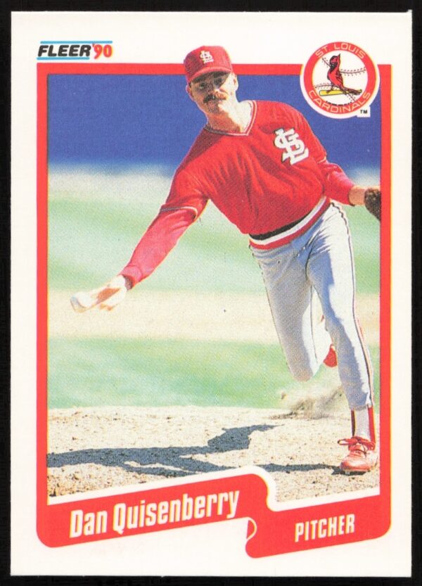 Dan Quisenberry 1990 Fleer card #259, featuring iconic submarine pitcher in action.