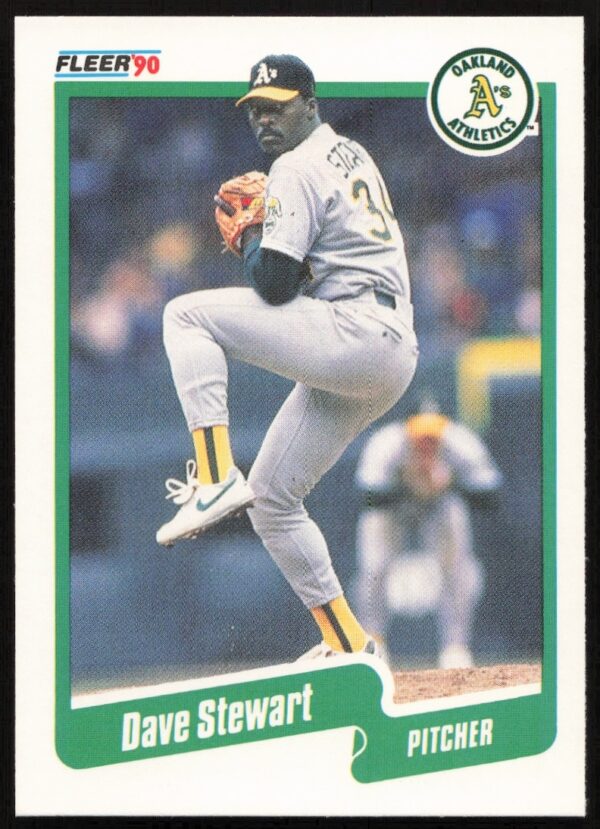 Oakland Athletics pitcher Dave Stewart 1990 Fleer baseball card #21, showcasing a pitching action.