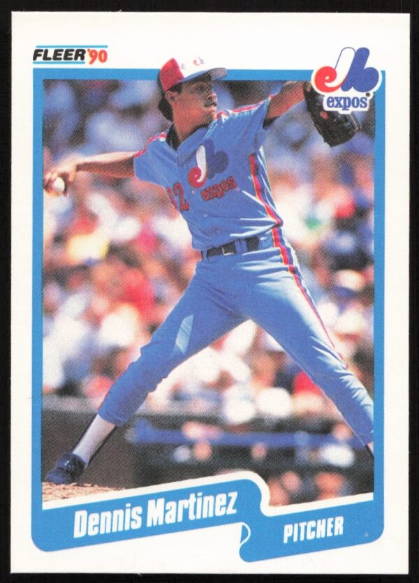 Dennis Martinez 1990 Fleer baseball card #354, Montreal Expos pitcher, mid-pitch action.